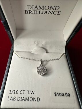 NWT Diamond Brilliance 1/10 CT TW Lab Diamond Sterling Silver Necklace 18” Gift